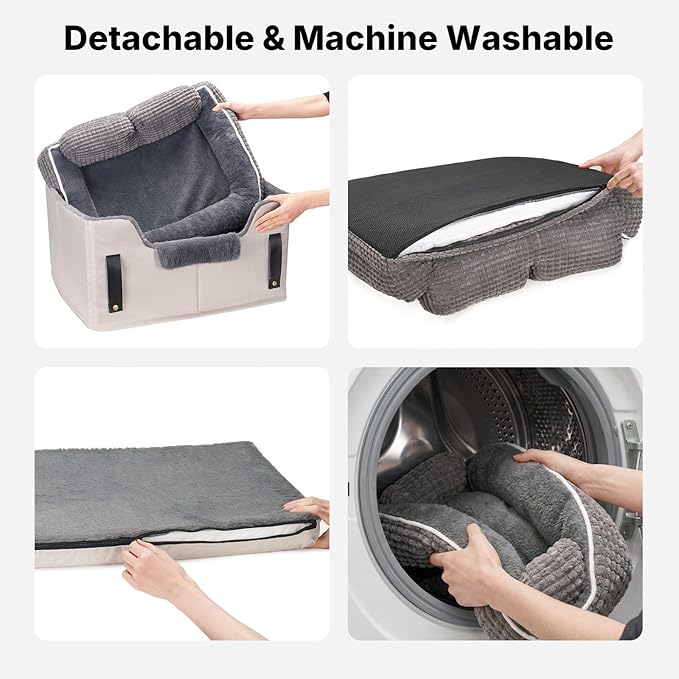 Veehoo 2-in-1 Dog Car Seat & Pet Bed, Portable Dog Booster Car Seats for Medium Small Dogs, Travel Cars Seat with Safety Leash, Non-Slip Bottom & Removable Washable Cover