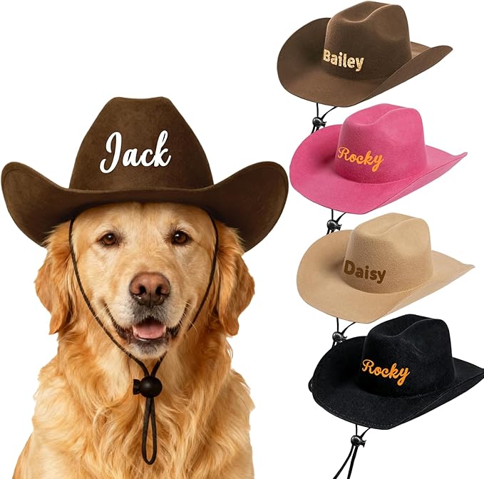 Personalized Dog Cowboy Hats with Name, Custom Cowboy Hat for Dog, Holiday Party Cowboys Costume for Puppy, Pet Tiny Cowboy Cap Birthday Gifts for Pet