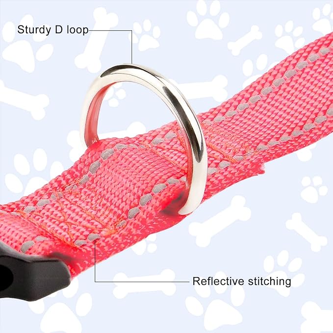 FunTags Reflective Dog Collar, Sturdy Nylon Collars for Puppy and Extra Small Girl and Boy Dogs, Adjustable Dog Collar with Quick Release Buckle,Neon Pink,5/8" Width
