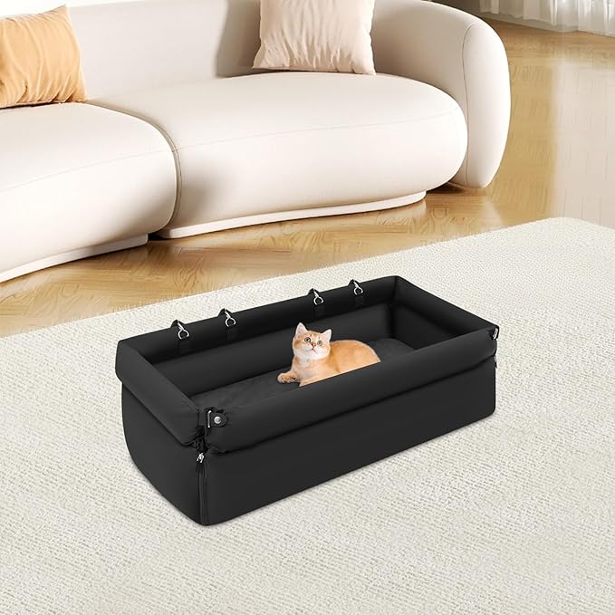 Car Seat for Small/Medium Dogs, Portable Dog Car Bed Travel Pet Carseat with Fix Belt Easy to Store & Carry (Black)