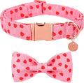 Valentine's Dog Collar With Bow Tie, Small Girl Dog Bowtie, Wedding Gift Pet Cotton Pink Collar With Metal Buckle, S