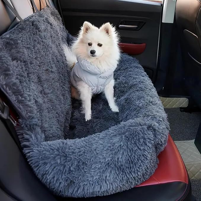Car Seat, Dog Bed for Car with Removable Cushion, Dog Cars Bed with Thick Cushion, Waterproof, Easy to Clean & Install in All Vehicles for Large Small Dogs (Apricot White,23.6 * 43.3in)