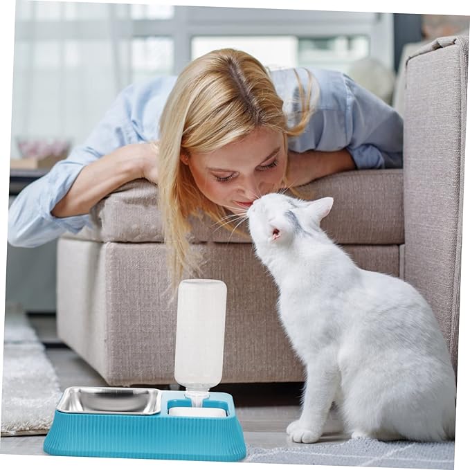 Sosoport Pet Bowl Water Dispenser Automatic Dog Water Feeder Non-Slip Mat Elevated Bowl for Cats Dogs