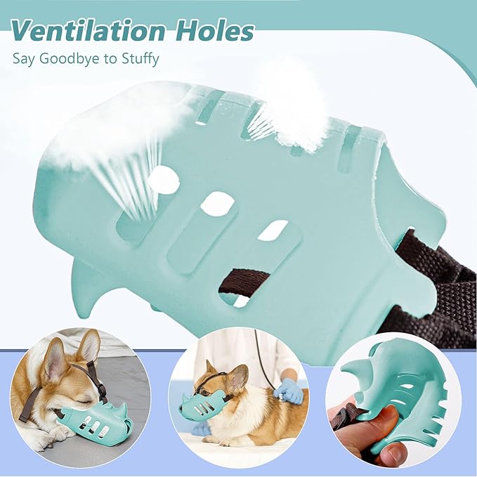 NACOCO Anti Bite Dog Muzzle - Dog Soft Mouth Rhino with Adjustable Strap Covers Breathable Silicone Cage Pet for Biting Chewing Small Medium (Blue Rhino, M)