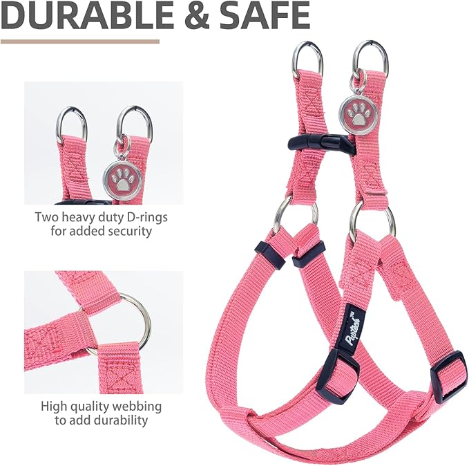 PUPTECK No Pull Dog Harness Soft Adjustable Basic Nylon Step in Puppy Vest Outdoor Walking with ID Tag and A-ir Tag Case, Fuchsia, S