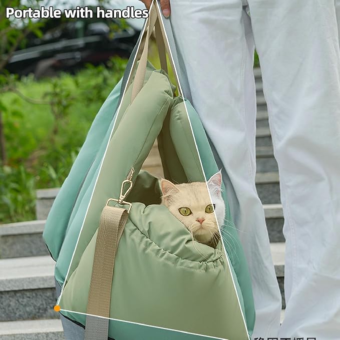 Small Dog Car Seat, Easy to Clean Closed Design Warm Dog Booster Seat Blanket with Portable Handle for Cats Dogs (Green)