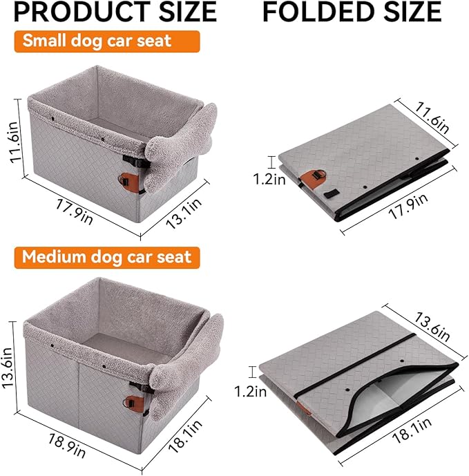 Dog Car Seat for Small Dogs,PU Leather Pet Car Seat Boosters,Puppy Cat Carseats with Washable Removable Cover(Grey, Small)