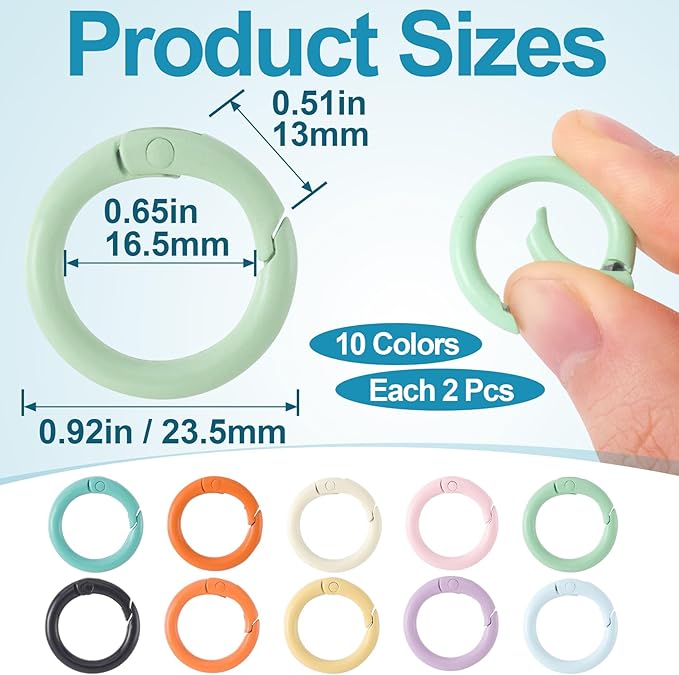 Spring O Rings,Round Spring Snap Keyring, Metal Carabiner Clips for Keychain Handbag Purse Dog