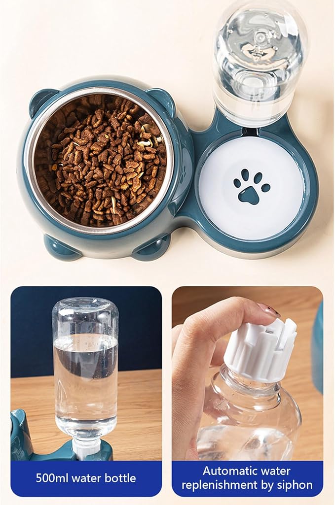 Elevated Pet Feeders with Removable Stainless Steel Bowl and Automatic Water Dispenser for Cats and Dogs Automatic Water Dispenser Bottle for Pet