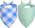 Plaid Dog Bandanas 2-Pack for Small to Medium Dogs - Reversible Gingham & Stripe Scarf, Blue & Mint Green Pet Accessory for Spring Summer