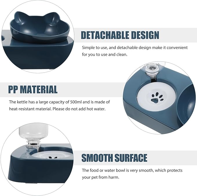 Mipcase Automatic Pet Drinking Bowl and Food Feeder Set, Spill-Proof Blue Plastic Raised Water Dispenser for Dogs and Cats, Suitable for Indoor and Outdoor Use