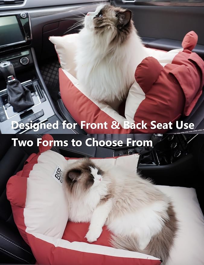 Dog Car Seat, Car Seat for Small Dogs with Harness, Machine Washable Front Back Seat Dog Car Seat, Portable Pet Travel Car Seat for Puppy Cat (Red)