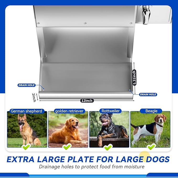 16L Dog Automatic Feeder for Large Pet Stainless Steel Dog Feeder with Timer, Wall-Mountable, Rodent-Proof, Extra-Large Tray for Large Pet