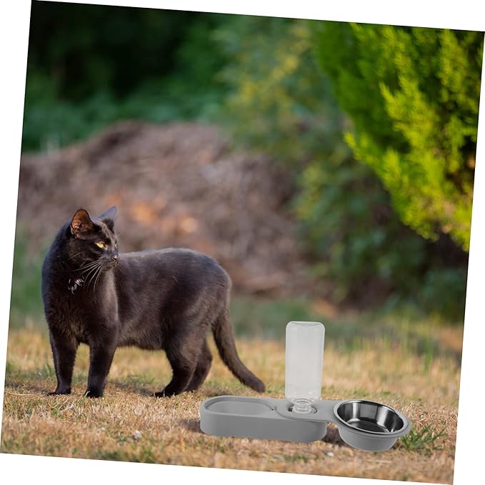 Milisten Household Cat Water Dispenser Automatic Feeder Stainless Steel Dual Bowl Design for Cats and Pets Convenient Pet Feeding Gray