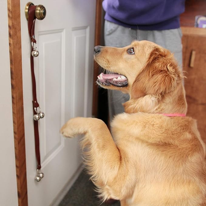 Leather Dog Doorbells for Door Knob, Dog Bells to Go Outside & Puppy Potty Training, Adjustable Brass Dog Bell, Makes Training Your Puppy a Breeze.