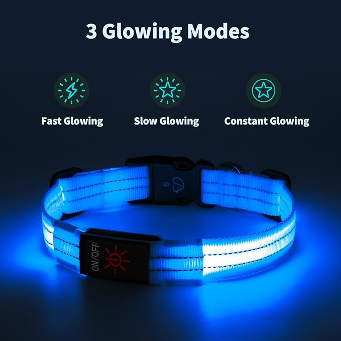 Light Up Dog Collars, LED Dog Collar Light Adjustable USB Rechargeable Super Bright Safety Light Glowing in The Dark Reflective Dog Collar for Medium Large Small Dogs