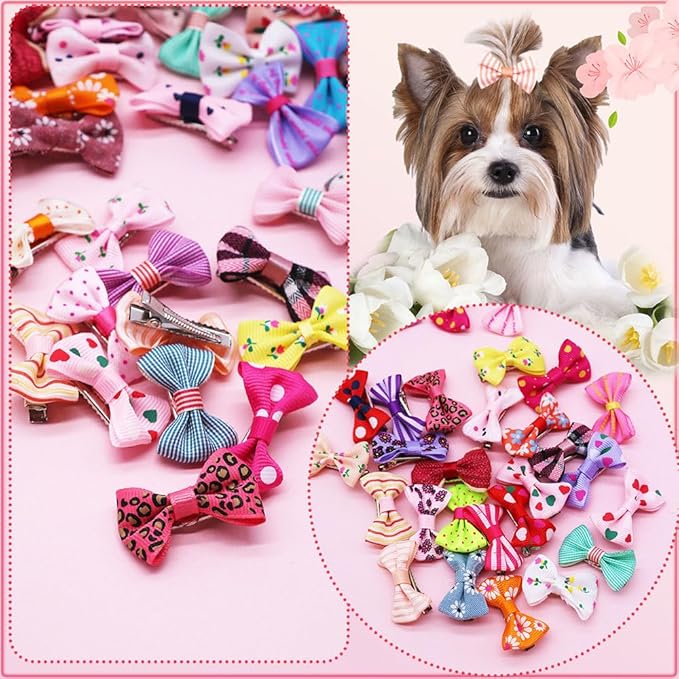Mruq 100PCS Cute Puppy Dog Small Bowknot Hair Bows with Alligator Clips Bows for Girl Doggie Hair Grooming Handmade Pet Gifts Accessories