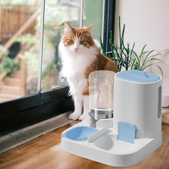 Automatic Pet Feeder Waterer, Cat Feeder, Dog Bowl, Removable Portable Water Dispenser, Blue