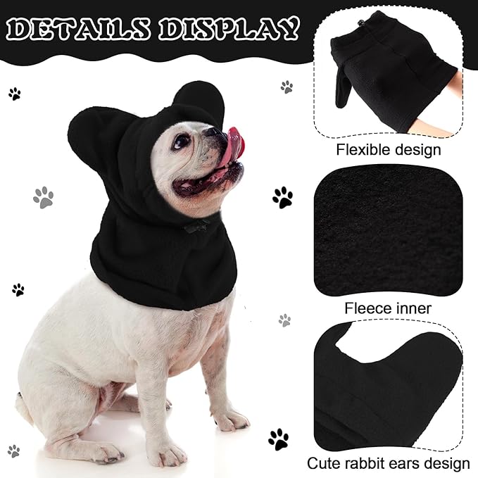 Winter Dog Hats Quiet Ears for Dogs Ear Muffs Pet Neck Warmer Scarf Hoodie Noise Protection Cover Beanie Head Wrap Costume for Pet Dog Cats(Black,L)