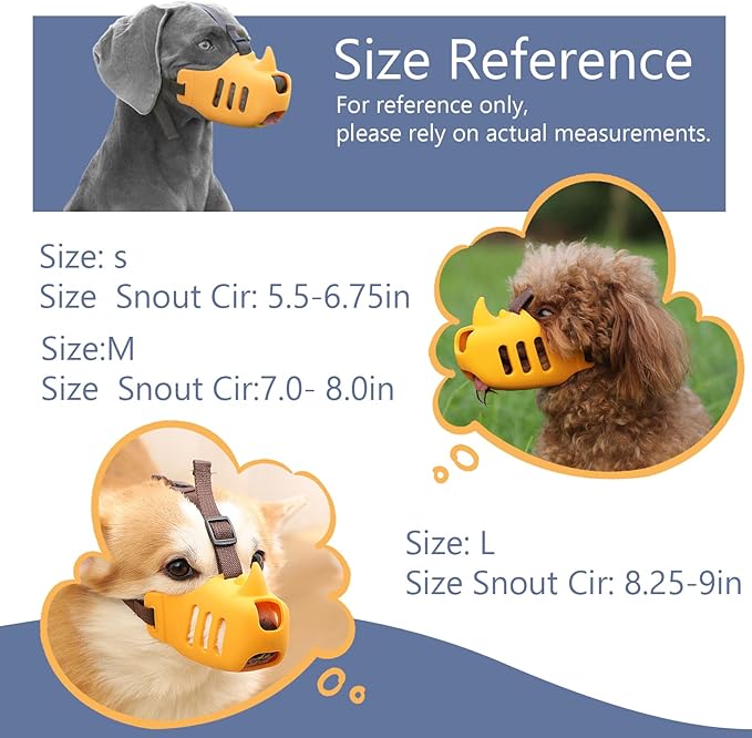 NACOCO Anti Bite Dog Muzzle - Dog Soft Mouth Rhino with Adjustable Strap Covers Breathable Silicone Cage Pet for Biting Chewing Small Medium (Yellow Rhino, L)