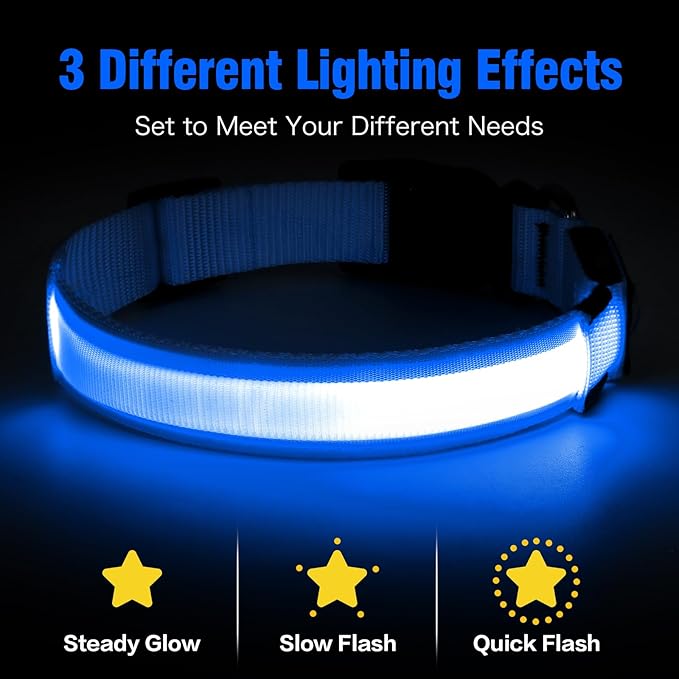 LED Dog Collar, USB Rechargeable Light Up Dog Collars, Adjustable Glow Collars for Dogs,Reusable Safety Dog Collar for Small, Medium, Large Dogs (Blue, Large)
