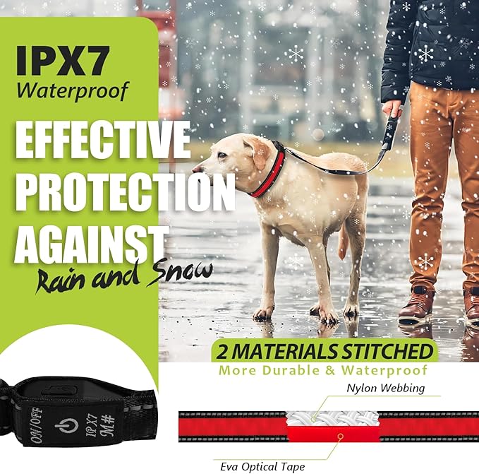 Glowing Dog Collars for Large Dogs, Glow Dog Collars Rechargeable, Flashing Dog Collars for Dark, Waterproof Led Light Up Collar (Red, Pack of 1, L)