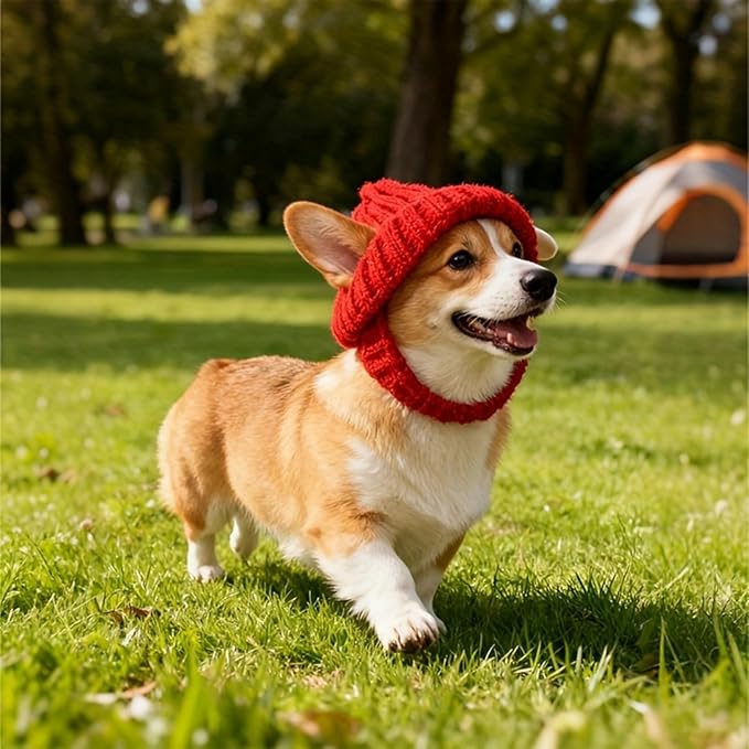Red Wool Knit Dog Beanie with Ear Flaps, Warm and Windproof Red Knitted Dog Hat forAutumn and Winter,Suitable for Keeping Small Pets Warm