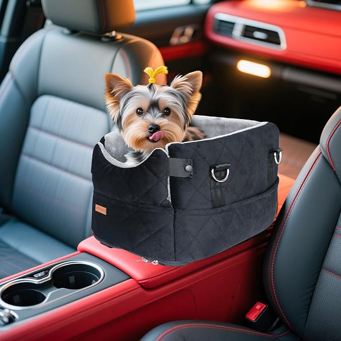 Center Console Dog Car Seats for Small Dogs Cats with Adjustable Safety Belt Multipurpose Pet Booster Seat for Car,Travel,Shopping,Camping with Your Furry Friends