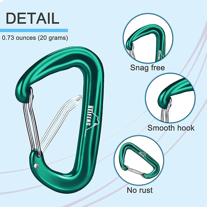 BEIFENG Heavy Duty Lightweight Locking Carabiner Clips D Ring for Camping Hiking Outdoor Gym etc, Carabiner with Lock Small Carabiners for Dog Leash & Harness