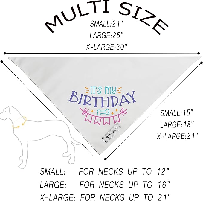 Realeaf Birthday Dog Bandanas 2 Pack (White, Large)