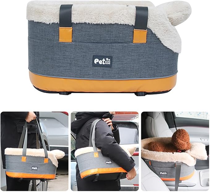 Console Dog Car Seat - Dog Car Safety Seat, Comfortable Travel Pet Console, Cat Car Travel Seat with Straps & Storage Pocket, Multifunctional Dog Car Booster Seat for Small Dogs and Cats