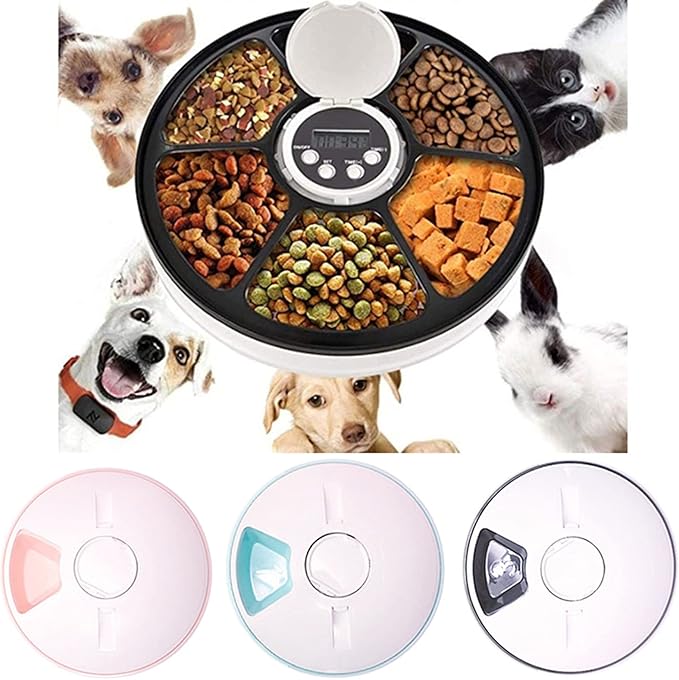 Massage cushion Pet Automatic Feeder Portion Control al Timer Detachable Dogs Cats Anti Slip 6 Meal Trays with Voice Recorder Dry Wet Food (Color : Green) (Pink)