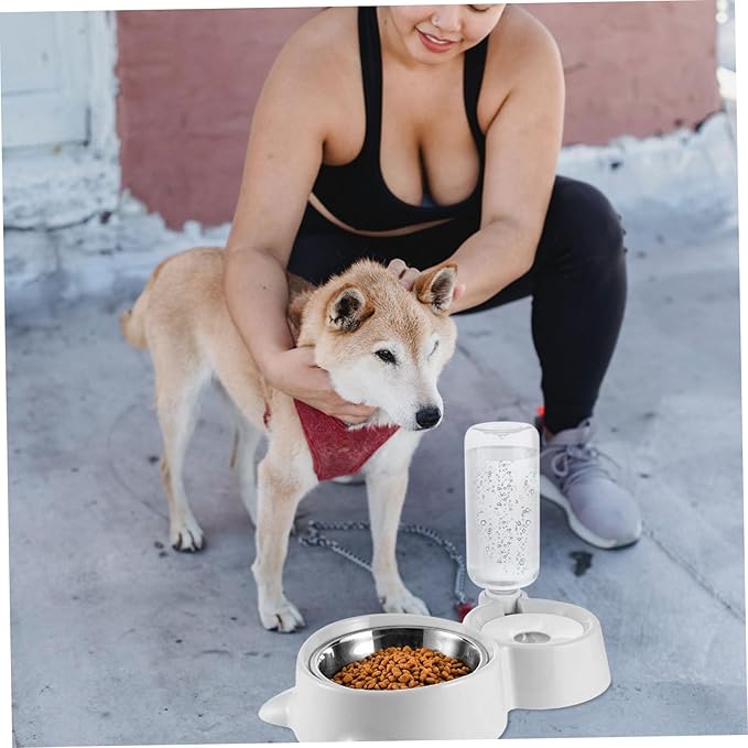 Automatic Pet Feeder with Water Dispenser Dual Use Food Bowl for Dogs and Cats Versatile and Water Supply Transparent Bottle for Easy Monitoring Grey Color