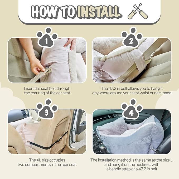 Dog Car Seat for Small Medium Large Dogs, Eco-Friendly Microfiber Velboa, Dog Booster for Under 45Lbs, Detachable and Washable Travel Seat with Thick Cushion (Charcoal Gray, XL)