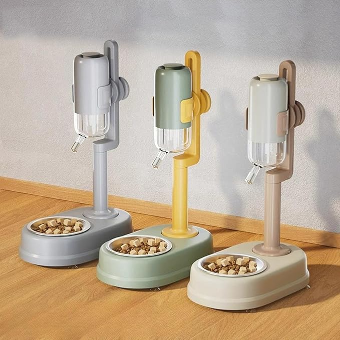 Pet Standing Water Dispenser Feeder Bowl, Dog Automatic Food Dispenser with Water Bottle Combined Bowl, Double Layer Pet Drinking Water Feeder for Both Cats and Dogs (Green)