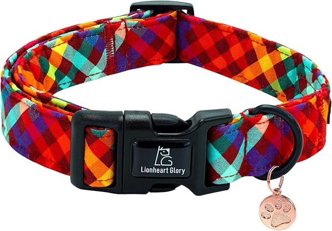 Lionheart glory Fall Plaid Dog Collar-Cute Orange Dog Collars with Plastic Buckle Duty Soft Adjustable Collar for Medium Dogs Girls Boys Collars Party Pet Gift