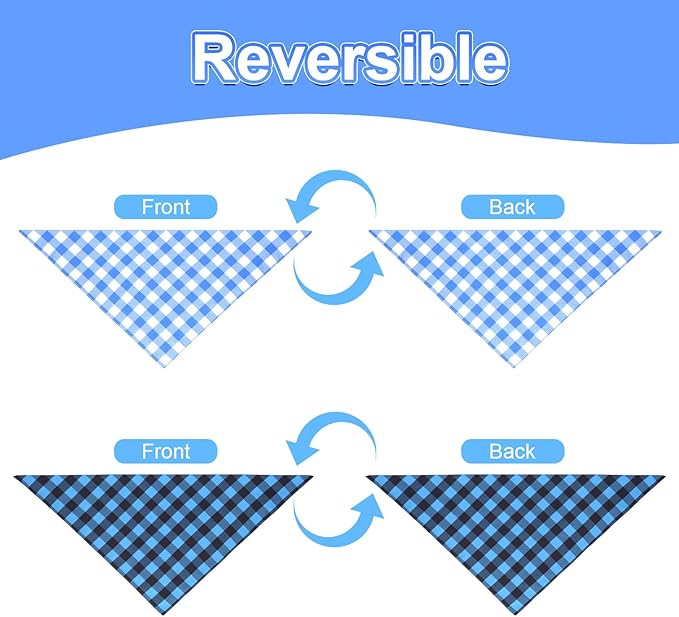 Dog Bandanas Boy Small 2PCS, Summer Spring Blue Scarf, Durable Triangle Reversible Bibs Handkerchief for Puppy Pet