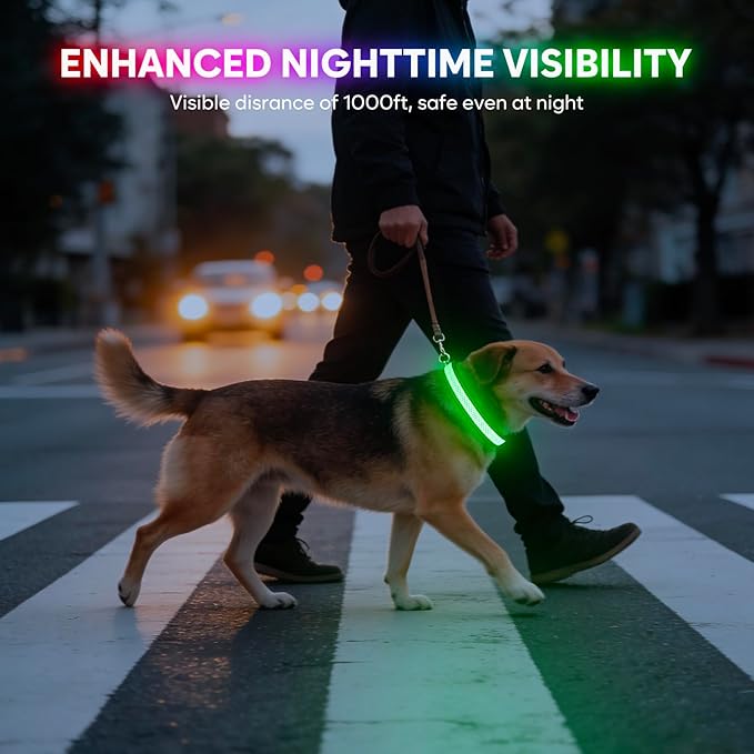 Weesiber Light Up Dog Collar, USB Rechargeable LED Dog Collar Glow in The Dark, Adjustable Reflective Waterproof Dog Collar Light for Night Walking (RGB, M)