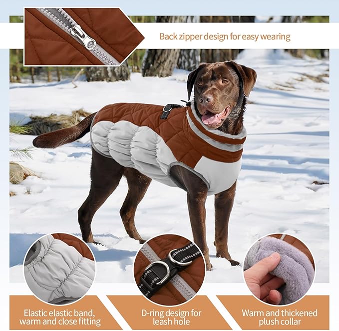 Small Dog Coat,Dog Jackets for Small Dogs,Warm Winter Jacket, Puppy Coat with Harness Built in,Waterproof Dogs Jacket,Puppy Cold Weather Coats,Winter Clothes Snowsuit Shih Tzu Bichon,Brown