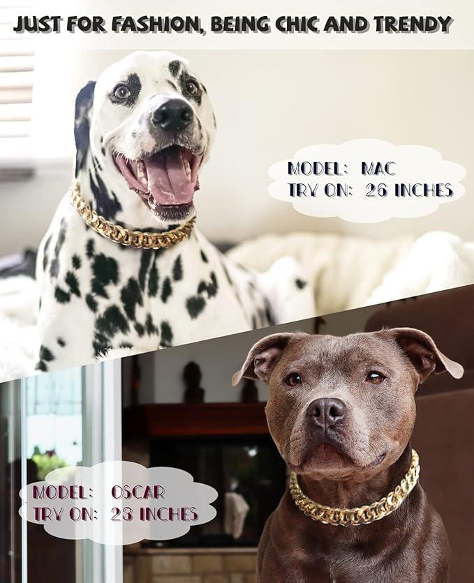 Gold Chain Dog Collar-3/4 Width Cuban Link Dog Necklace, Cute Fashion Pet Collar for Pit Bulldog, Light Metal Jewelry Chain Puppy Accessories 14"