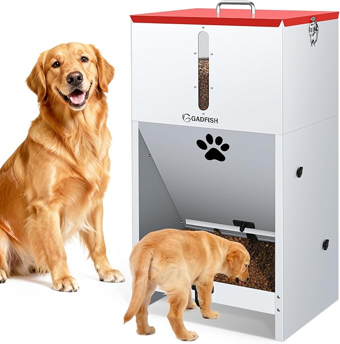 GADFISH 60 lbs Large Automatic Dog Feeder, Outdoor Heavy Duty Pet Feeder for Large Breed Dogs, with Viewing Window and Lockable Door