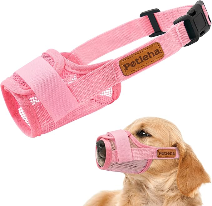 Coppthinktu Soft Dog Muzzle, Breathable Mesh Muzzle for Small Medium Large Sized Dog Mouth Cover, Adjustable Muzzles to Prevent Biting Barking Dogs Mouth Cover Allows Drinking (Pink M)