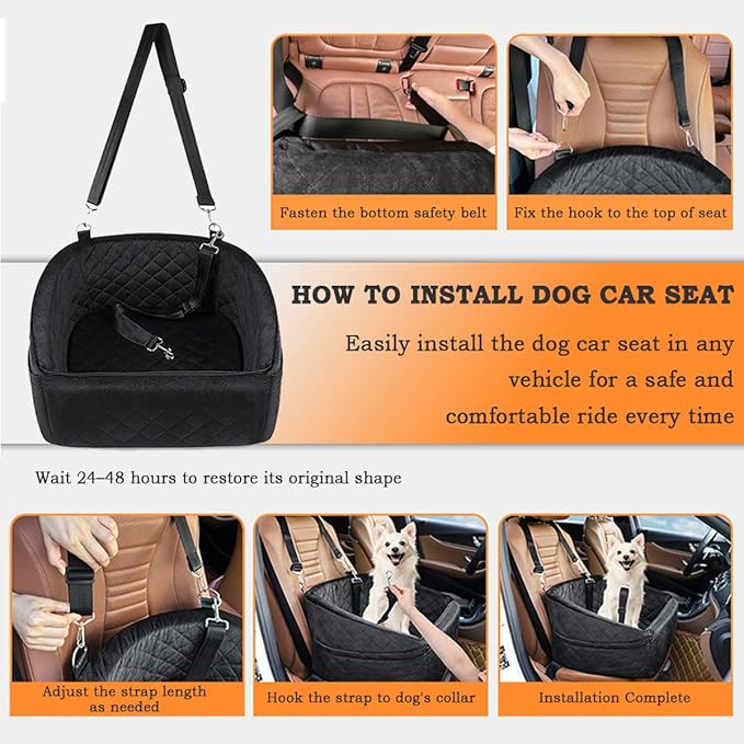 Dog Car Seat Bed for BMW 8 Series 840 850 M850i M8 Gran Coupe, Comfortable Pet Travel Seat for Small to Medium Dogs, Detachable Washable Booster Seat, Front or Back Seat Use,A Black