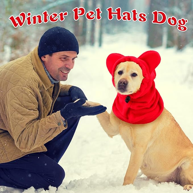 Winter Dog Hats Quiet Ears for Dogs Ear Muffs Pet Neck Warmer Scarf Hoodie Noise Protection Cover Beanie Head Wrap Costume for Pet Dog Cats(Red,L)