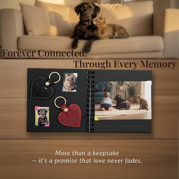 Pet Memorial Keychain – Heart Leather Keepsake for Dog & Cat Lovers, Single & Gift Set, Paw Print Heart