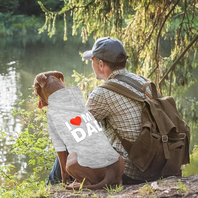 GreenJoy Dog Sweater Dog Hoodie Cold Weather Coat Hooded Sweatshirt for Puppies,Cats, Small Medium Large Dogs (Light Grey(I Love My Dad), Small)