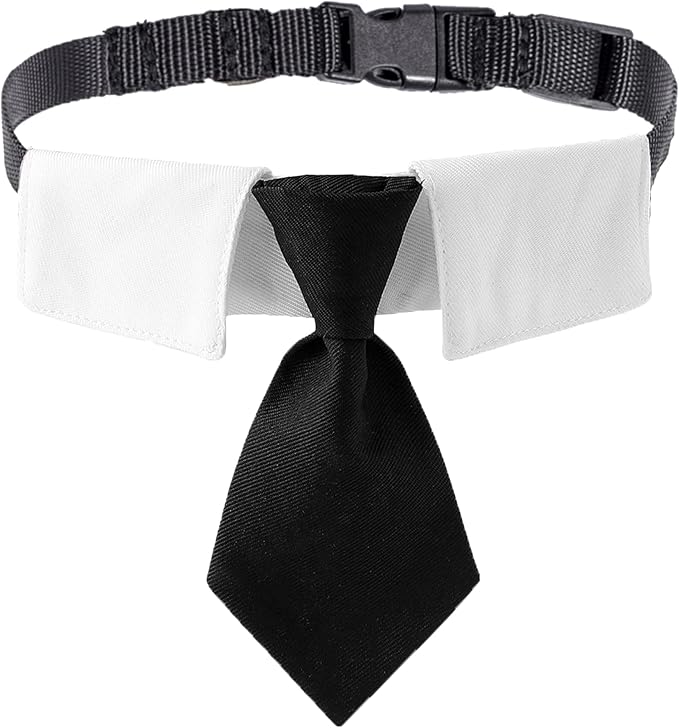 ADOGGYGO Adjustable Dog Neck Tie Collar Pet Collar with Black Necktie Wedding Formal Tux Collars for Large Dogs Pets (Large)