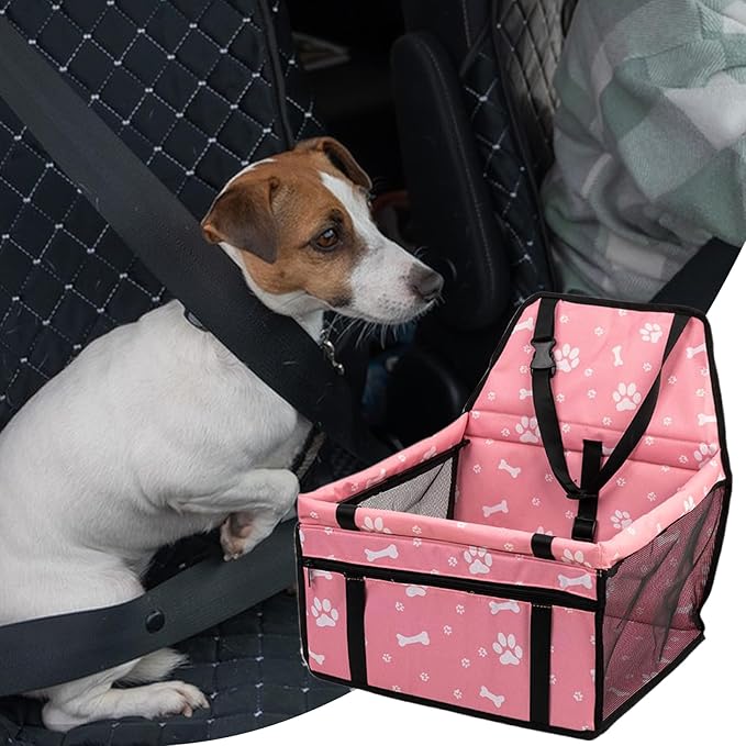 Dog Car Seat, Portable Booster Seat with Storage Pocket, Foldable Pet Travel Accessory, Puppy Carseat Organizer, Durable Safety Carrier, Versatile Solution for Road Trip Vet Visits Park SUV Truck Use