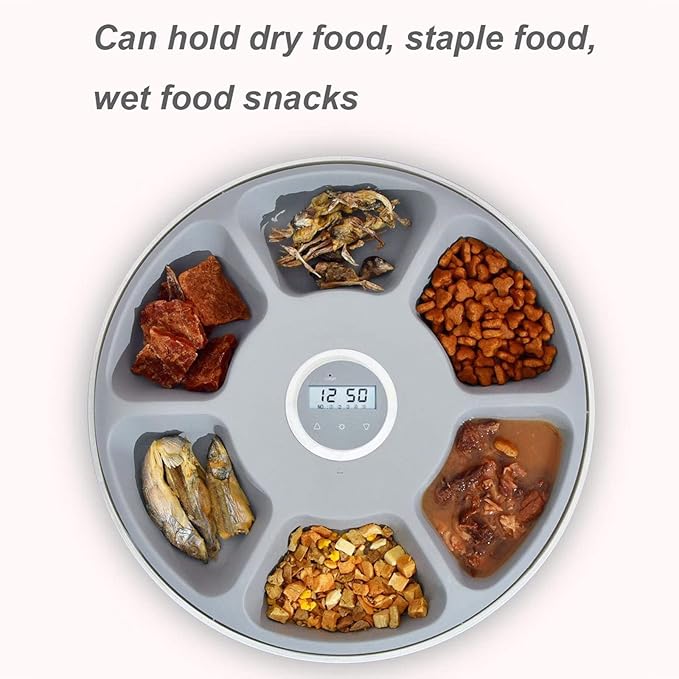 6 Meal Automatic Pet Feeder, Auto Dog Dry Wet Food Dispenser, Automatic Dog Cat/Dog Feeder with Portion Control, Timed Cat Dog Feeder for Small Medium Cats Dogs