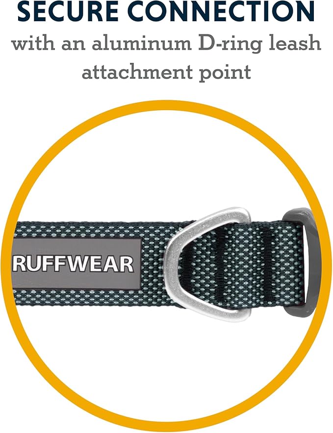 Ruffwear, Hi & Light Dog Collar, Ultralight Quick Release Buckle, Adjustable Trail Running Polyester Collar with Silent ID Attachment, Basalt Gray, 11"-14"